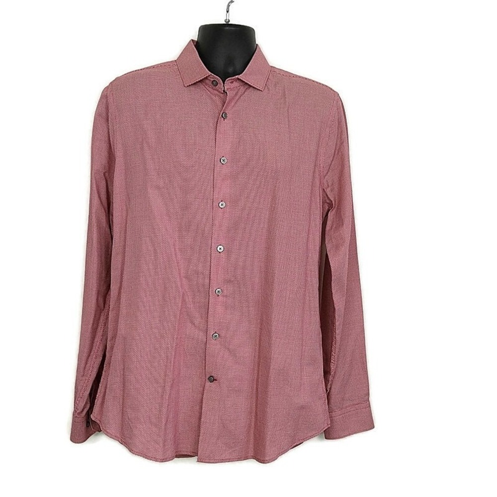 Express Extra Slim Fit Red Geometric Dress Shirt Mens L 16 16.5 Button Up Preppy